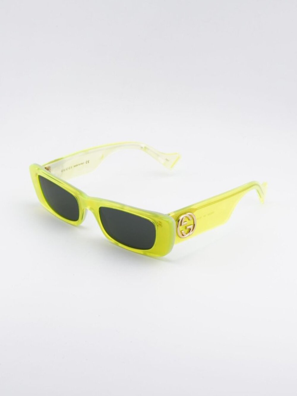 Gucci GG0516S 004 Sunglasses Yellow Rectangle Frame, Grey Lenses